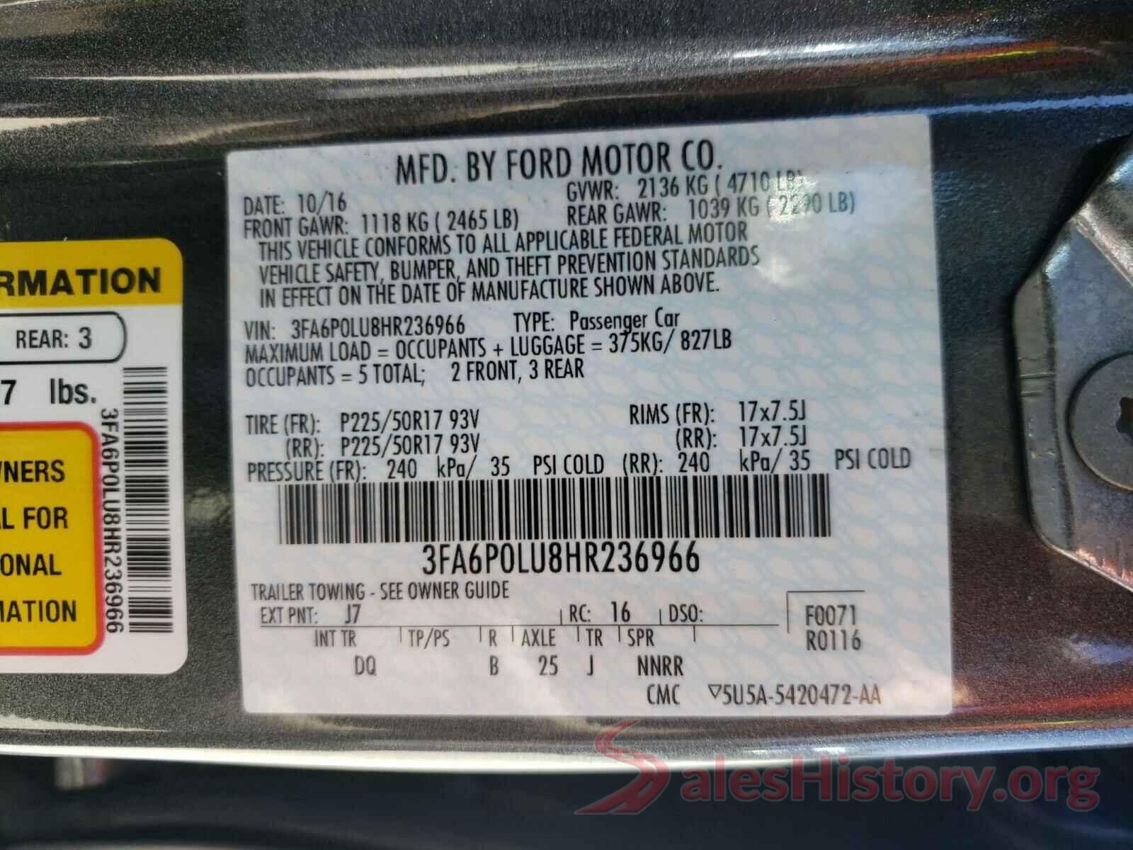 3FA6P0LU8HR236966 2017 FORD FUSION