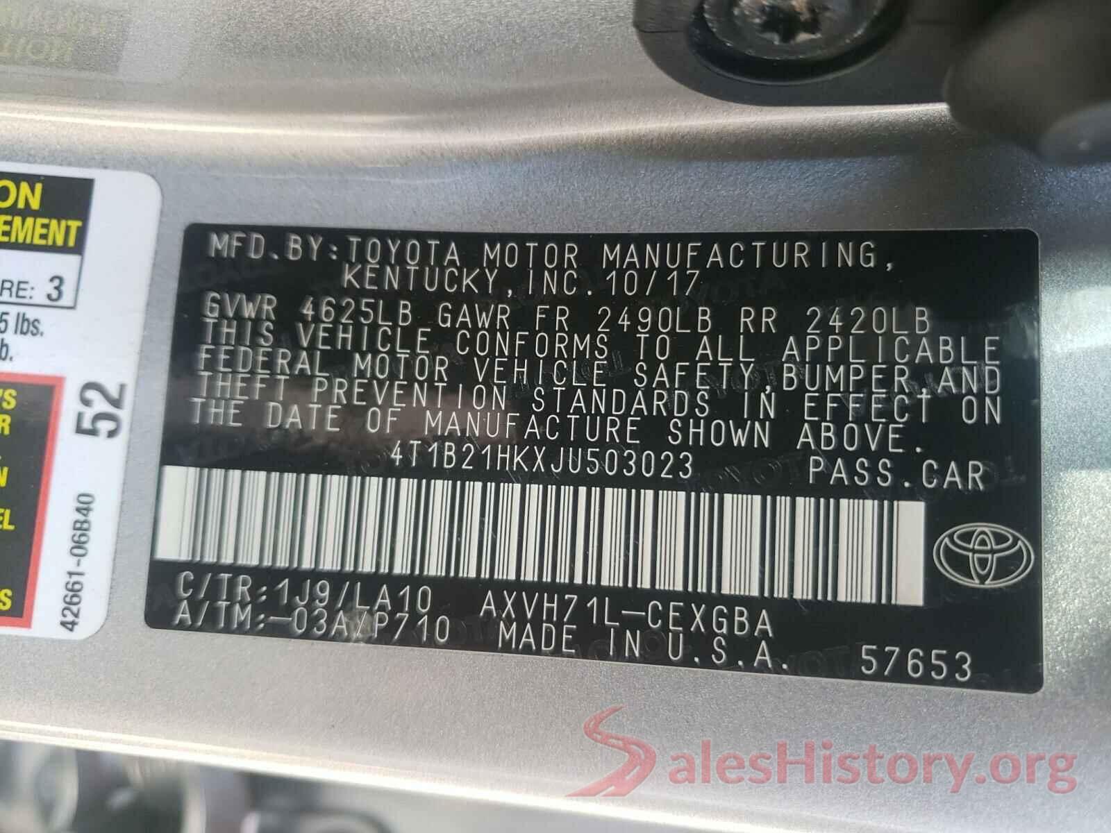 4T1B21HKXJU503023 2018 TOYOTA CAMRY