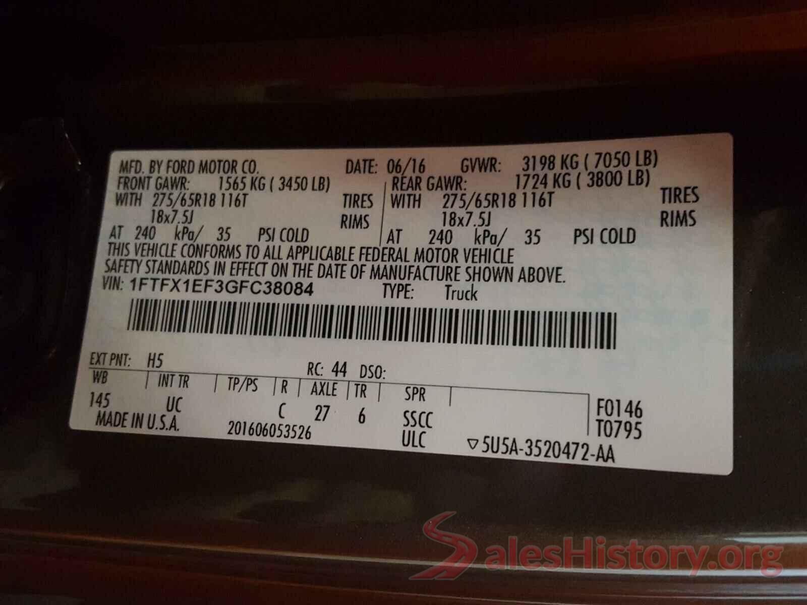 1FTFX1EF3GFC38084 2016 FORD F-150