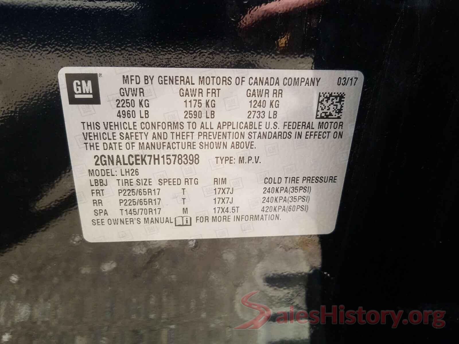 2GNALCEK7H1578398 2017 CHEVROLET EQUINOX