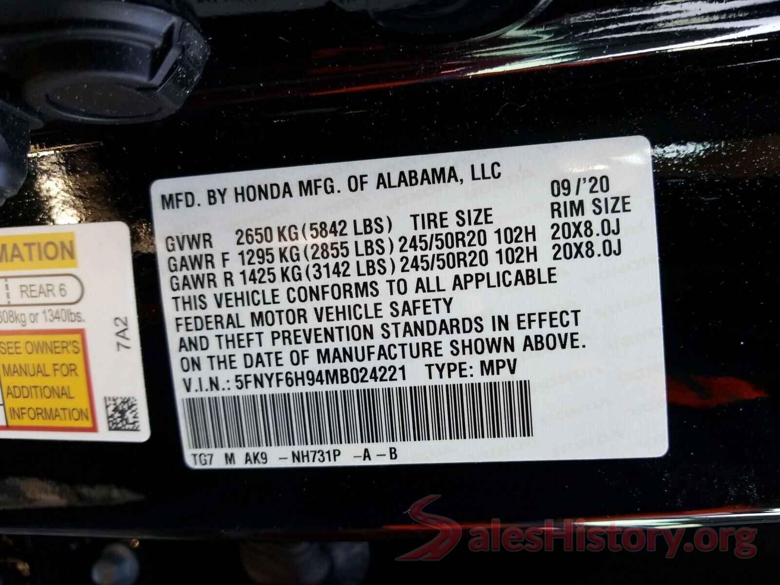 5FNYF6H94MB024221 2021 HONDA PILOT