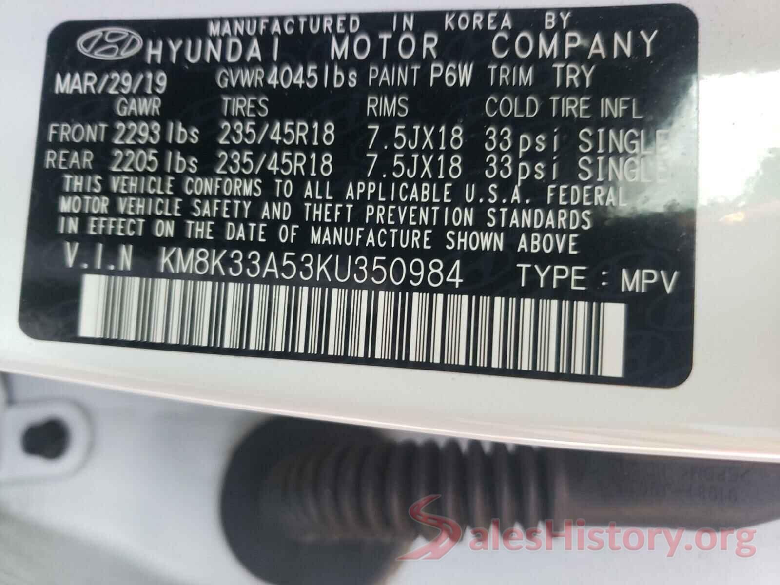 KM8K33A53KU350984 2019 HYUNDAI KONA