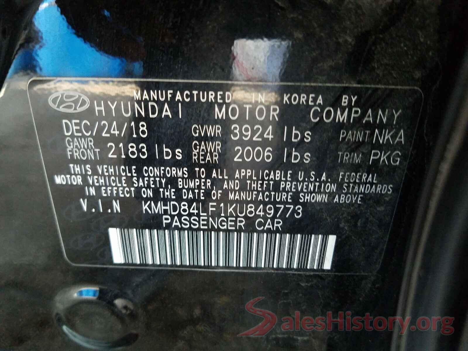 KMHD84LF1KU849773 2019 HYUNDAI ELANTRA