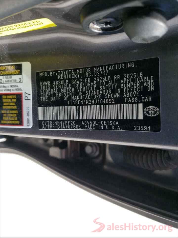 4T1BF1FK2HU404892 2017 TOYOTA CAMRY