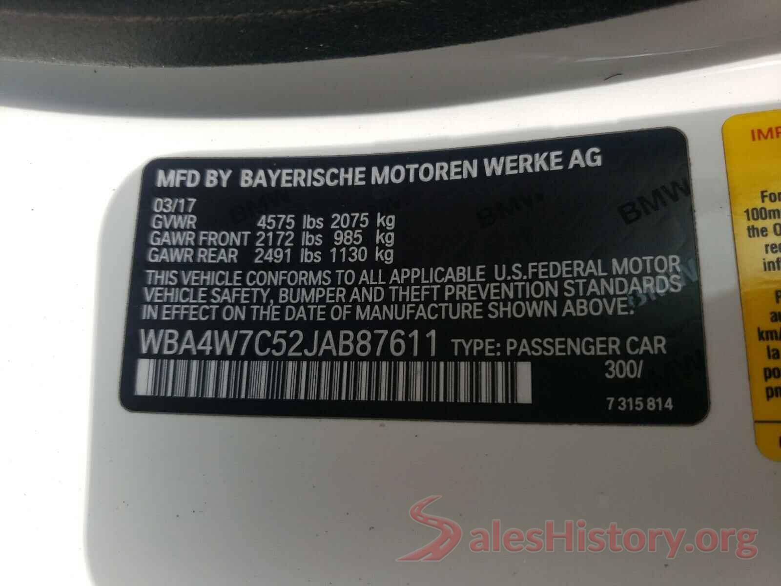 WBA4W7C52JAB87611 2018 BMW 4 SERIES