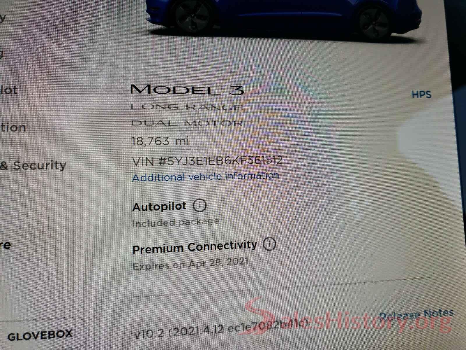 5YJ3E1EB6KF361512 2019 TESLA MODEL 3