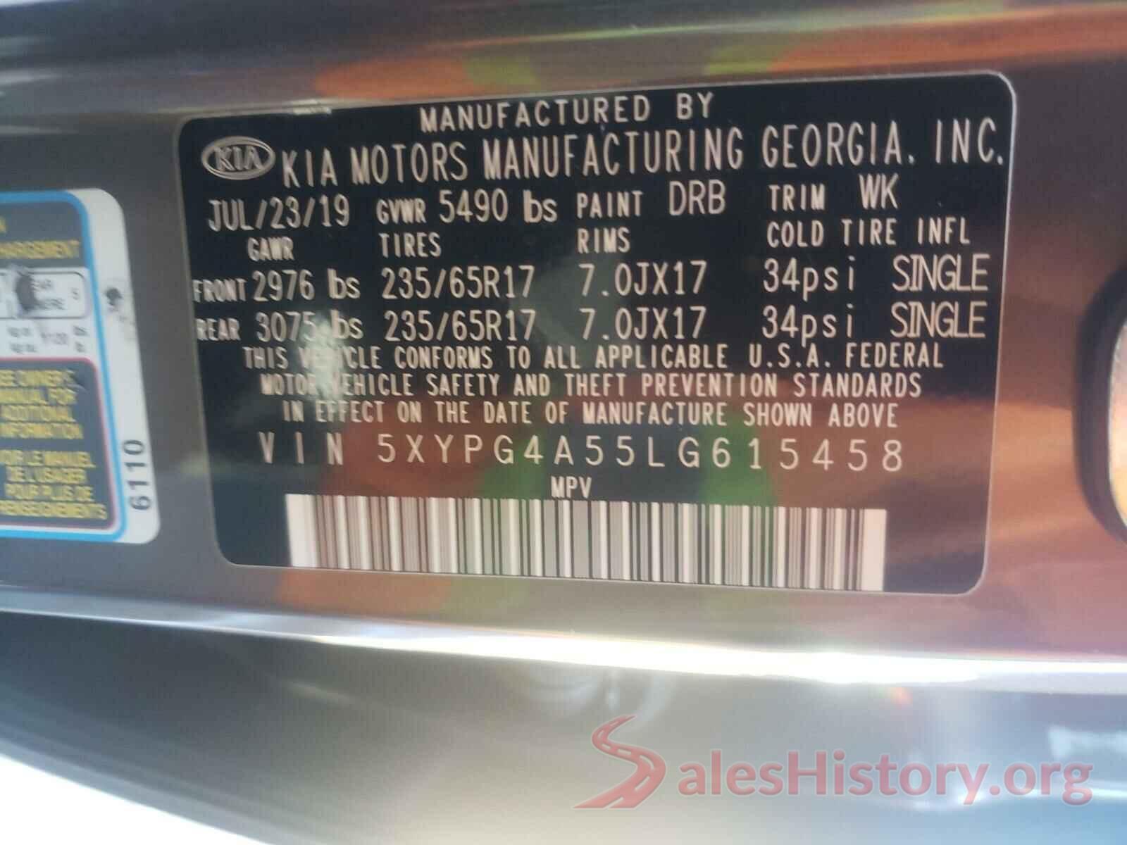 5XYPG4A55LG615458 2020 KIA SORENTO