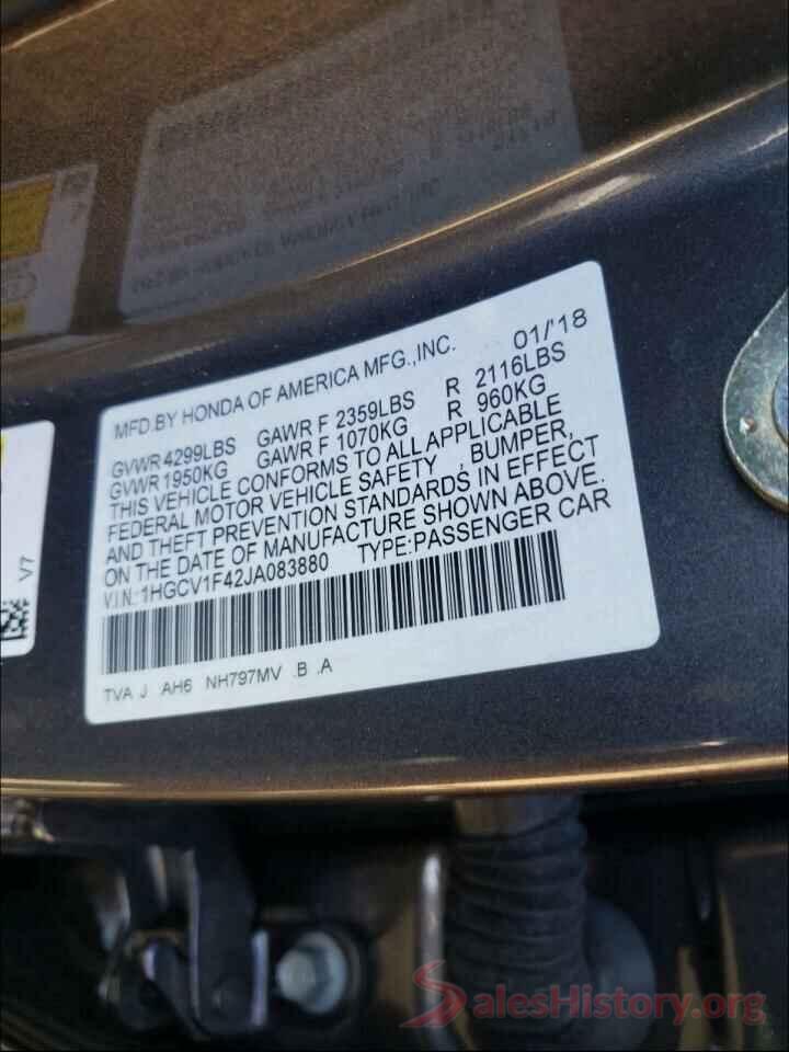 1HGCV1F42JA083880 2018 HONDA ACCORD