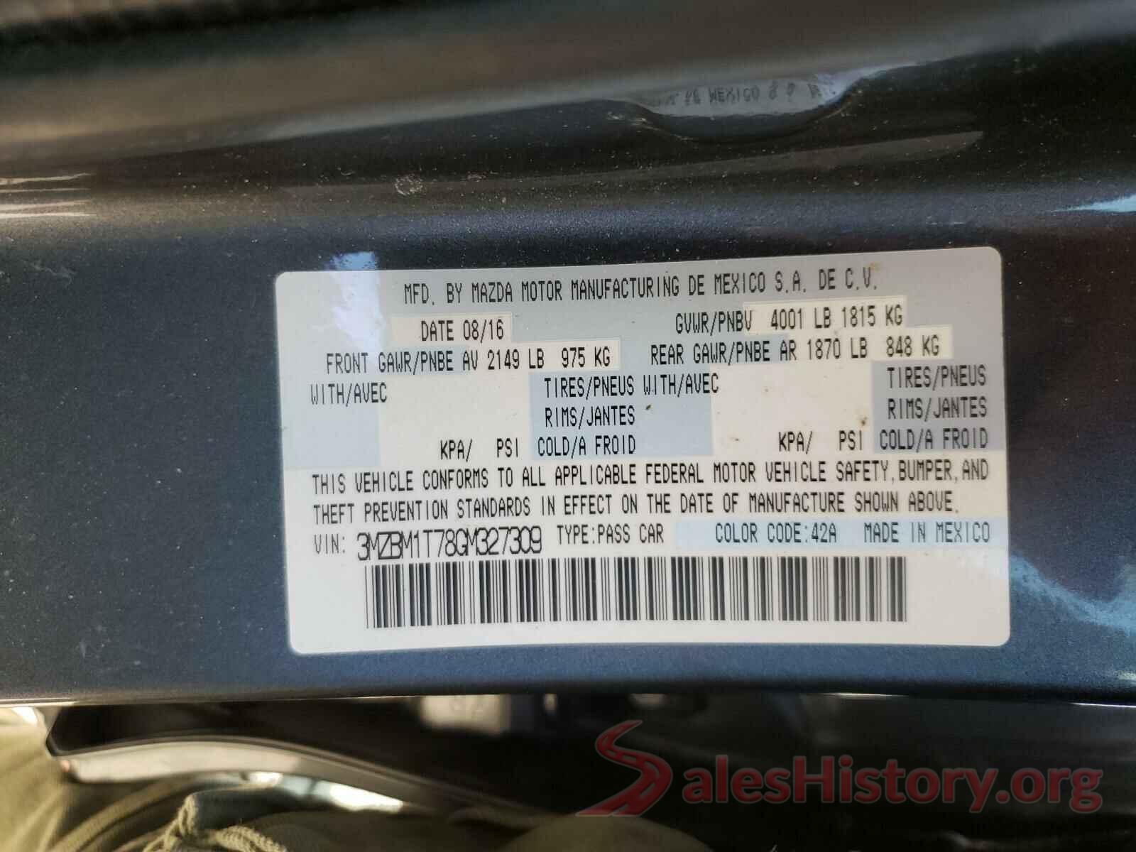 3MZBM1T78GM327309 2016 MAZDA 3