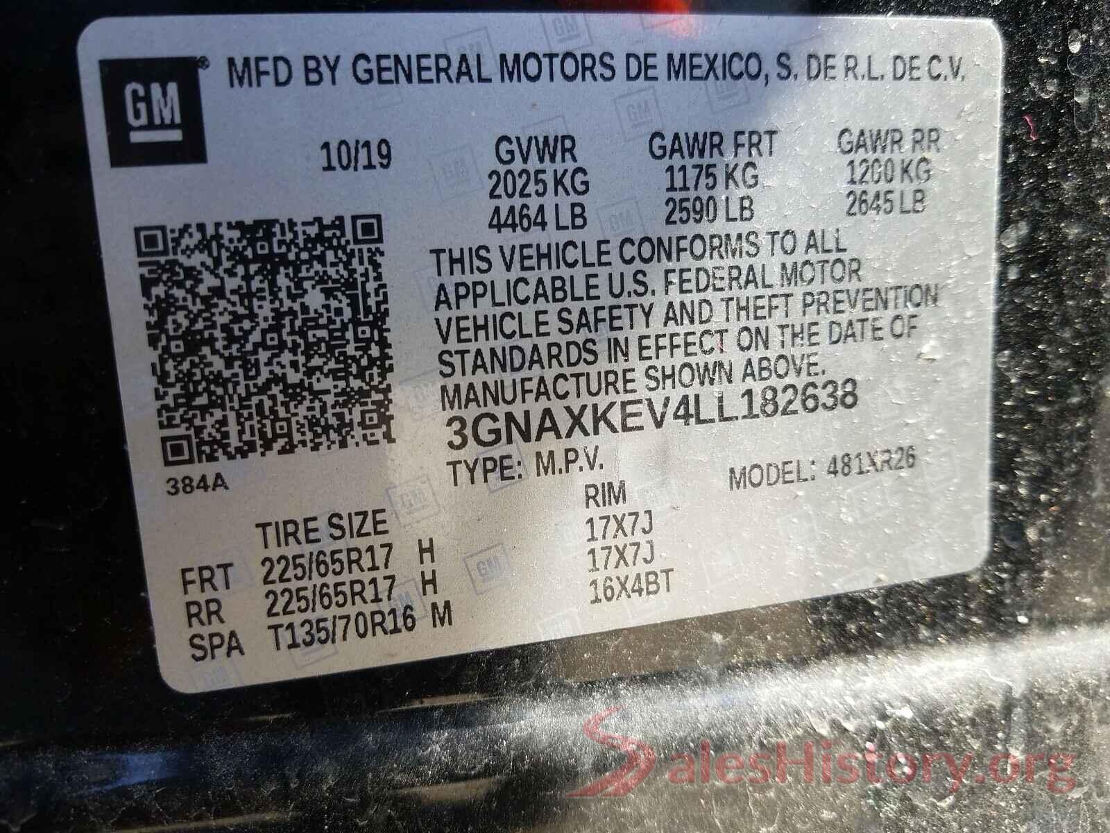 3GNAXKEV4LL182638 2020 CHEVROLET EQUINOX