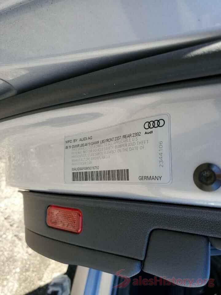 WAUGMAF48KN016792 2019 AUDI A4