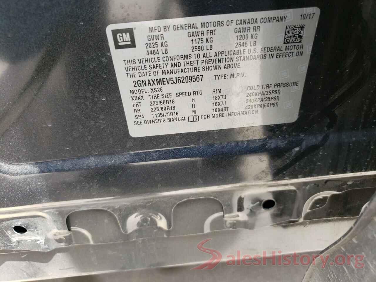 2GNAXMEV5J6209567 2018 CHEVROLET EQUINOX