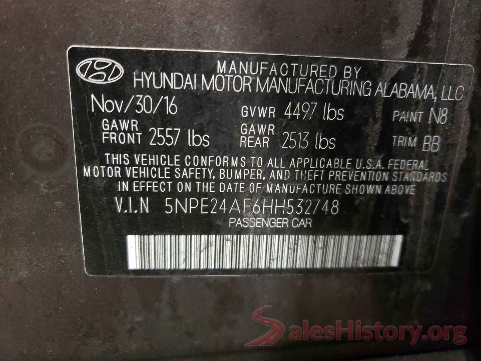 5NPE24AF6HH532748 2017 HYUNDAI SONATA