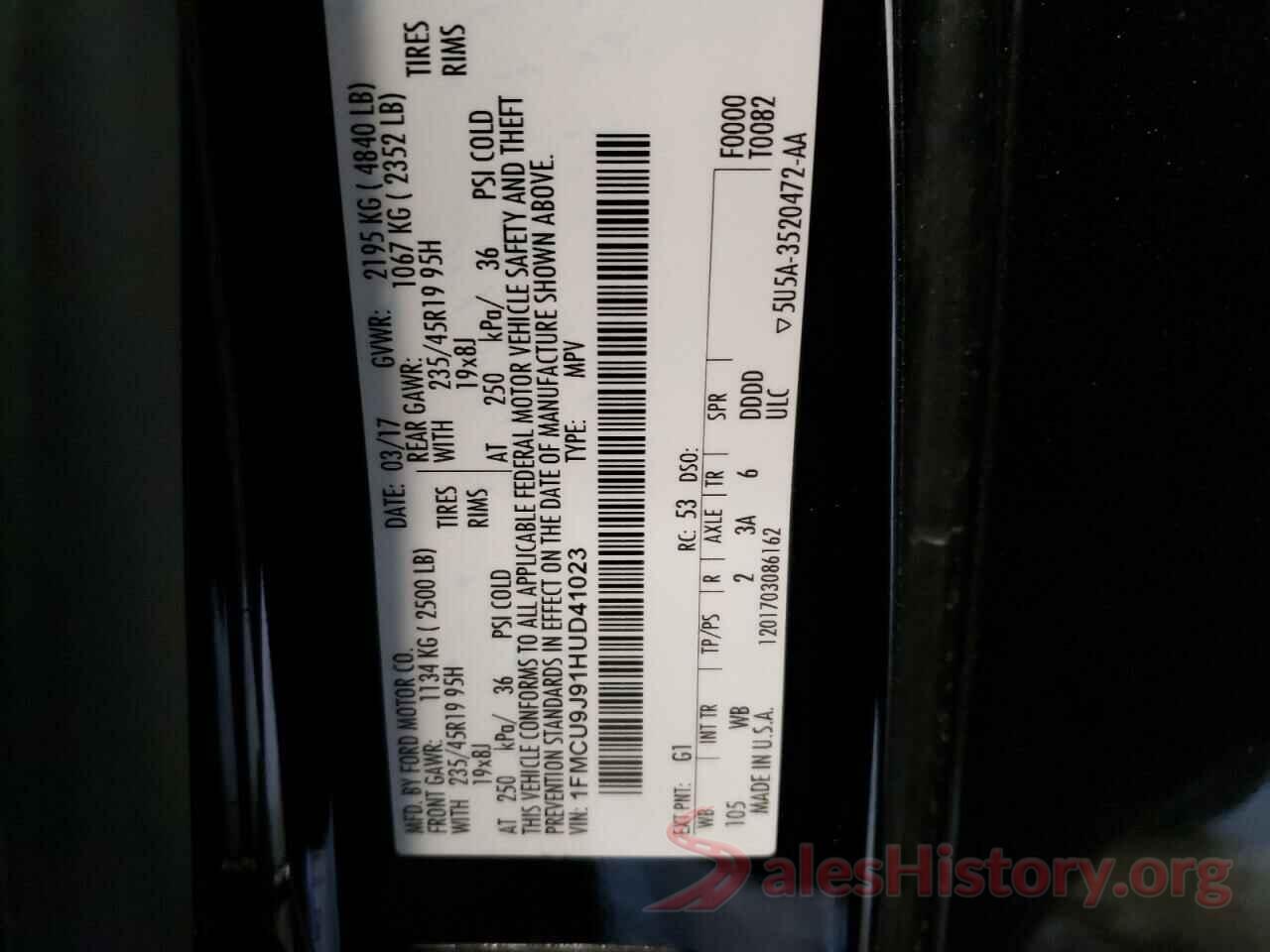 1FMCU9J91HUD41023 2017 FORD ESCAPE