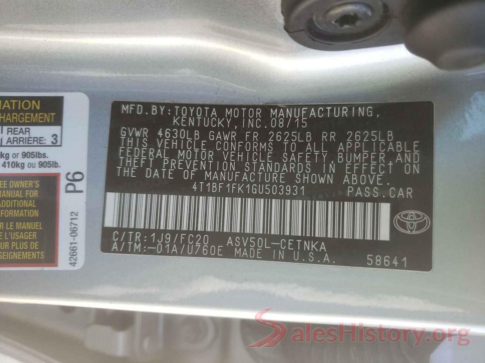 4T1BF1FK1GU503931 2016 TOYOTA CAMRY