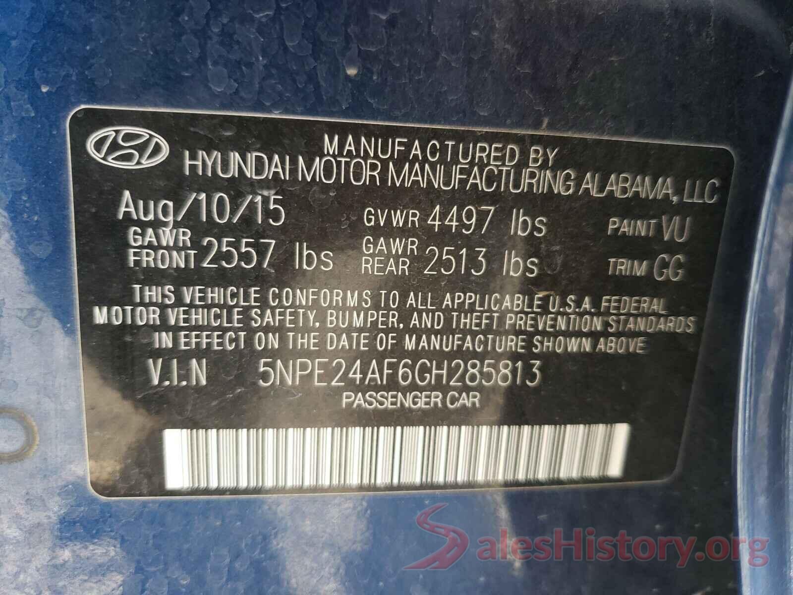 5NPE24AF6GH285813 2016 HYUNDAI SONATA