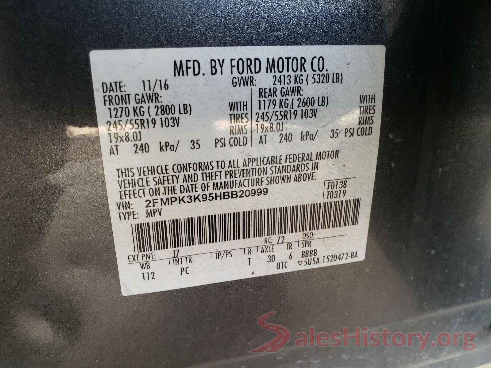 2FMPK3K95HBB20999 2017 FORD EDGE