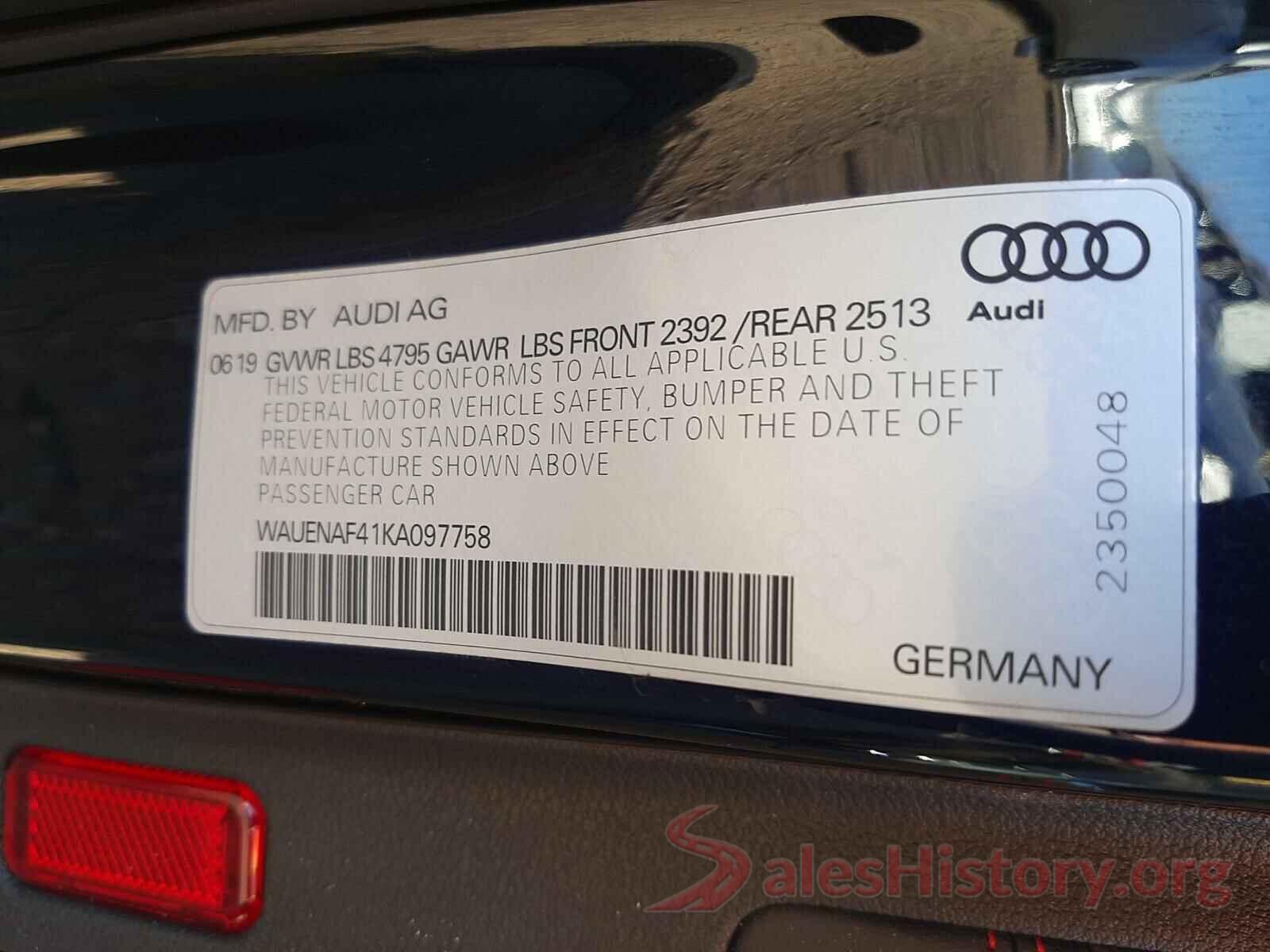 WAUENAF41KA097758 2019 AUDI A4