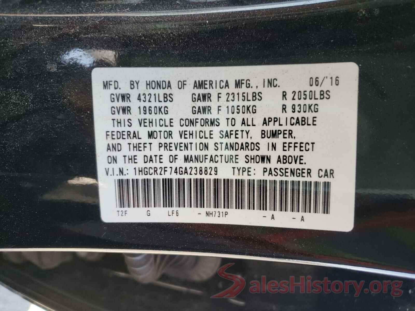 1HGCR2F74GA238829 2016 HONDA ACCORD