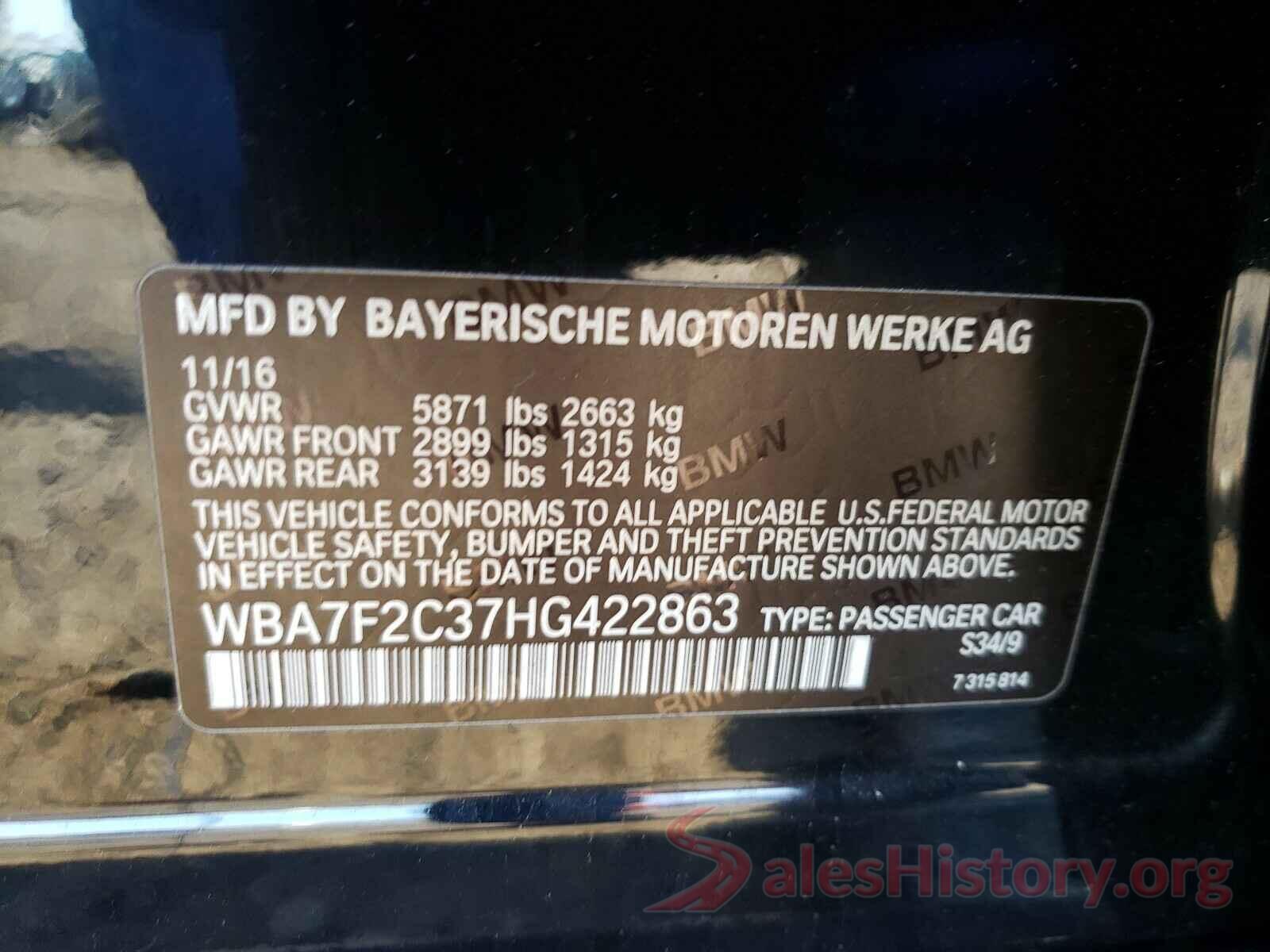 WBA7F2C37HG422863 2017 BMW 7 SERIES