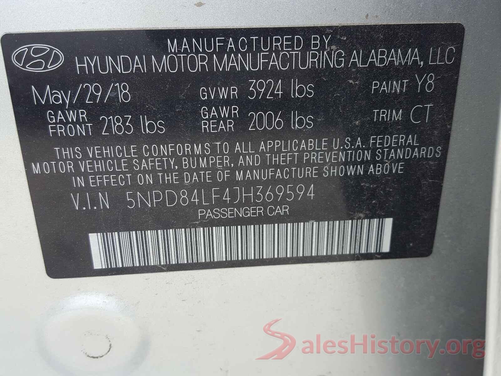 5NPD84LF4JH369594 2018 HYUNDAI ELANTRA