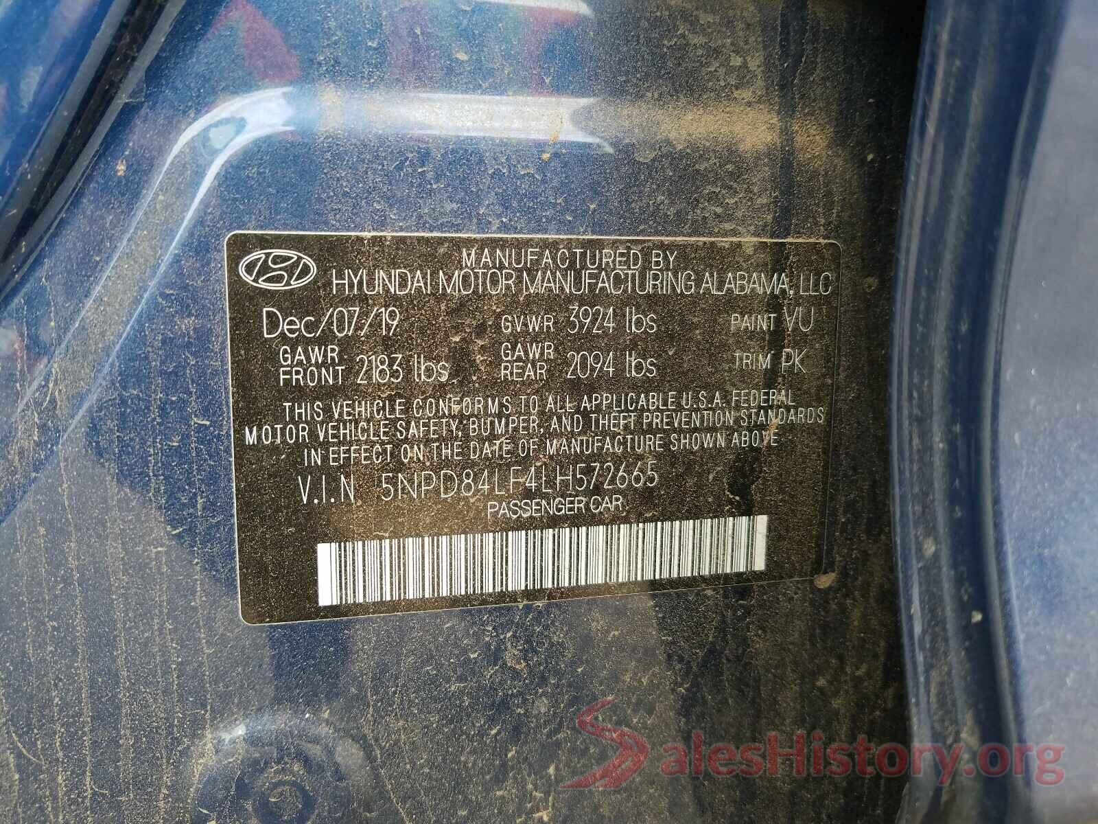 5NPD84LF4LH572665 2020 HYUNDAI ELANTRA