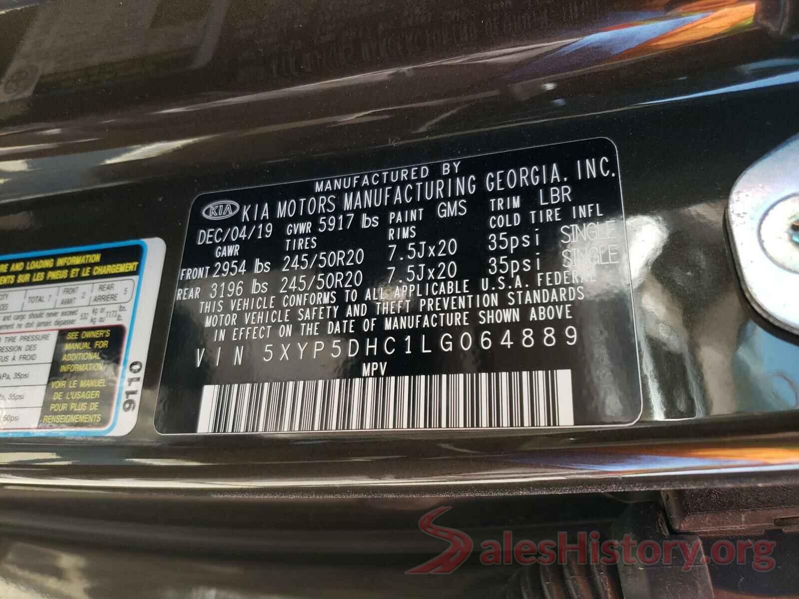 5XYP5DHC1LG064889 2020 KIA TELLURIDE