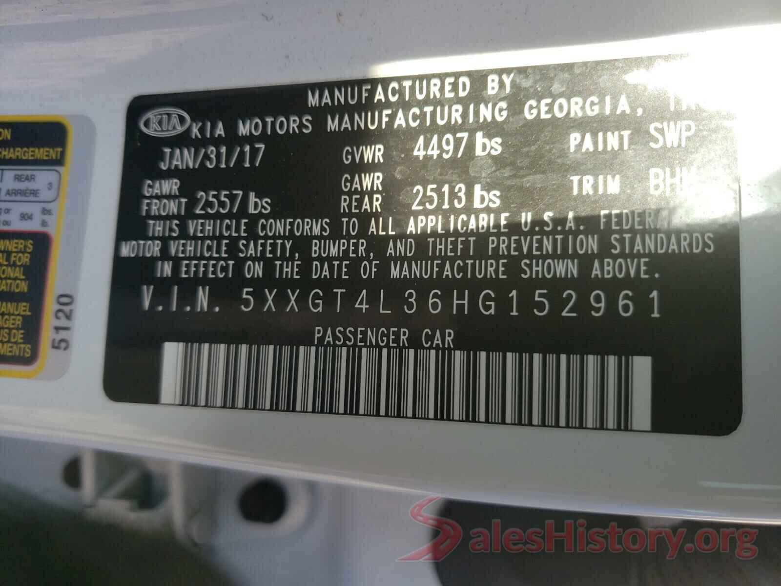 5XXGT4L36HG152961 2017 KIA OPTIMA