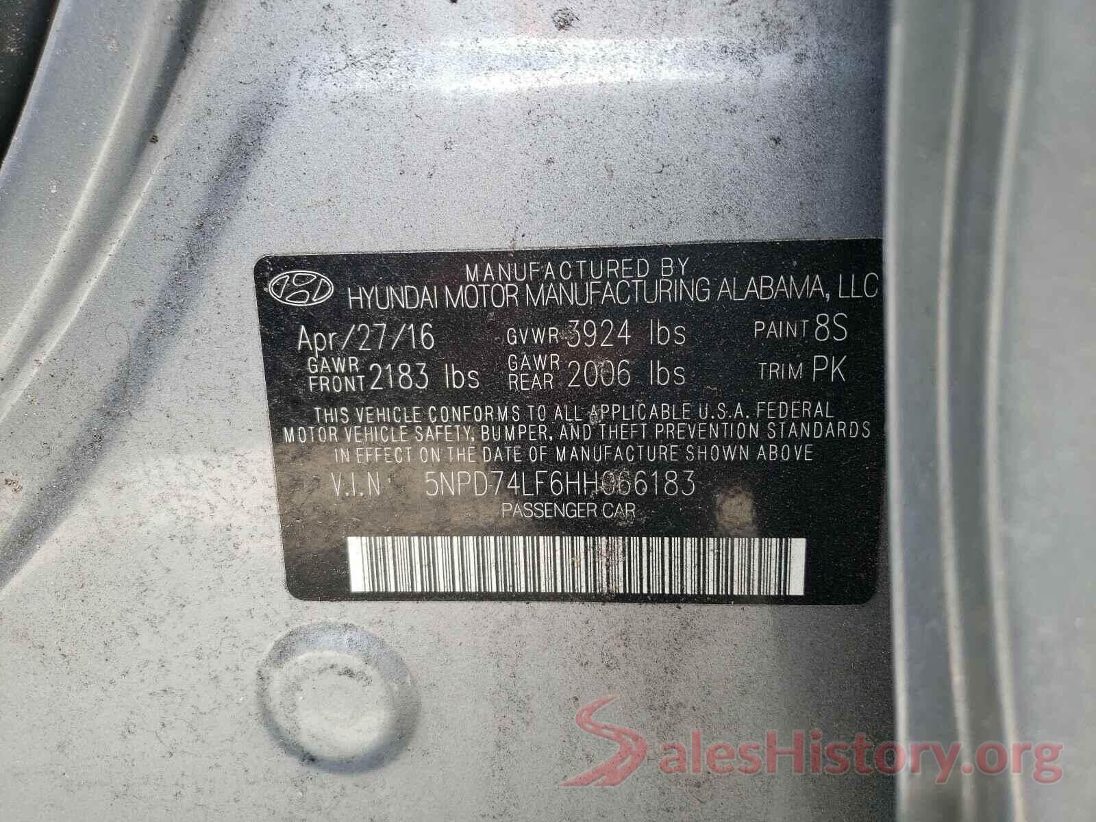 5NPD74LF6HH066183 2017 HYUNDAI ELANTRA