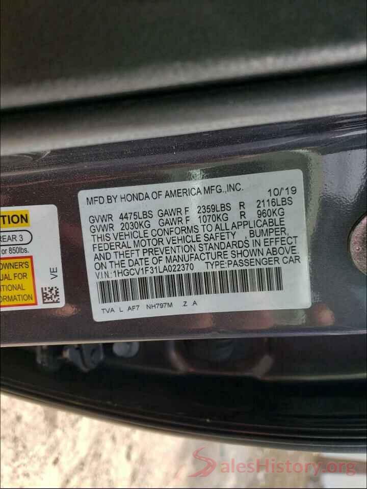 1HGCV1F31LA022370 2020 HONDA ACCORD