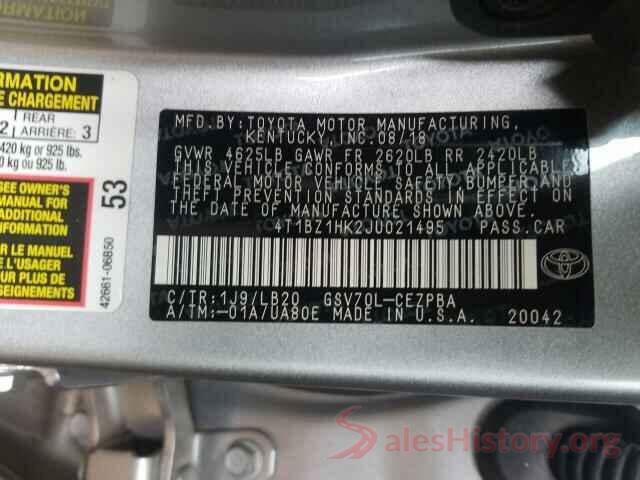 4T1BZ1HK2JU021495 2018 TOYOTA CAMRY