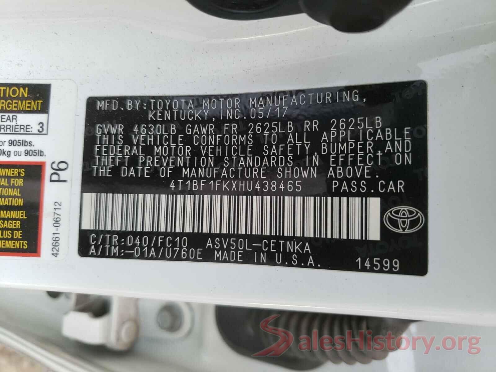 4T1BF1FKXHU438465 2017 TOYOTA CAMRY