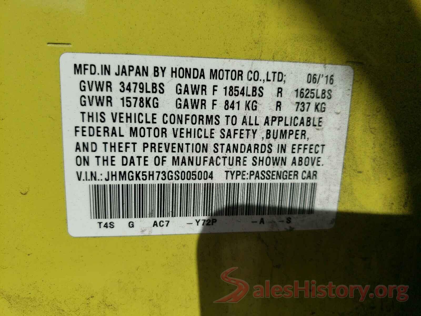 JHMGK5H73GS005004 2016 HONDA FIT