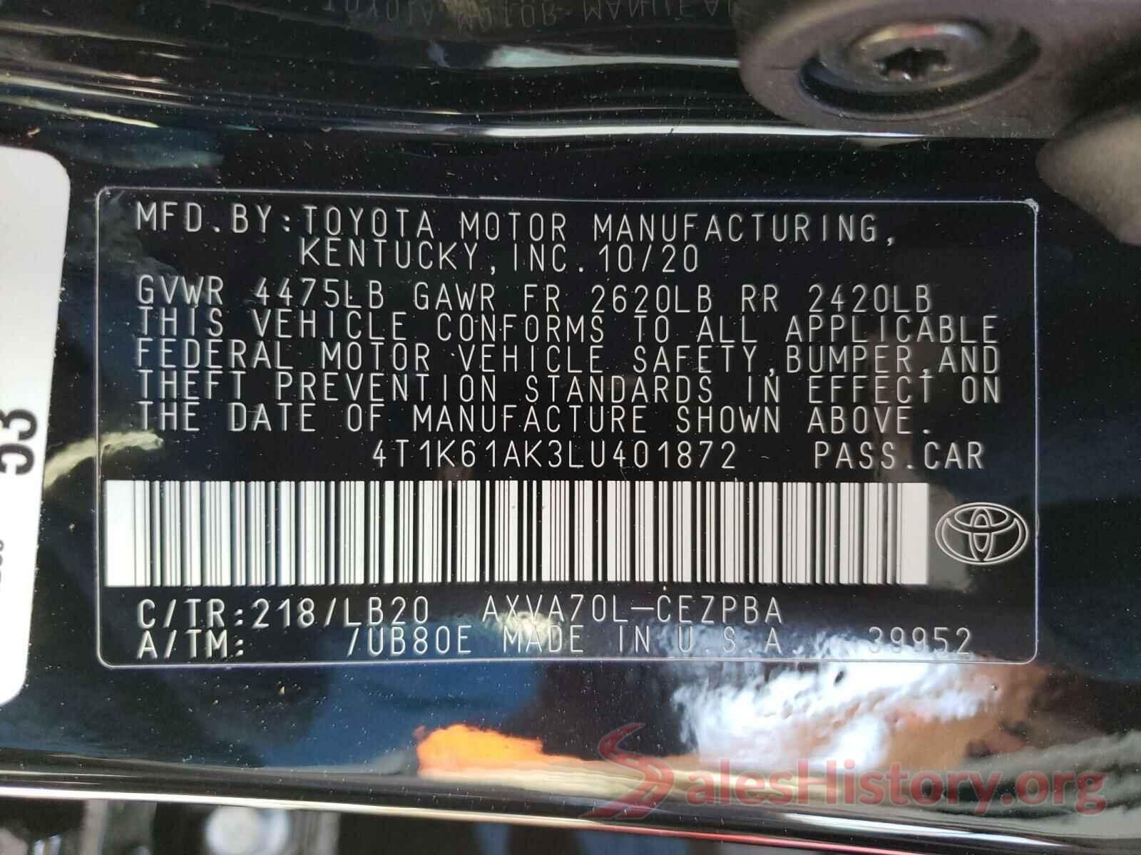 4T1K61AK3LU401872 2020 TOYOTA CAMRY