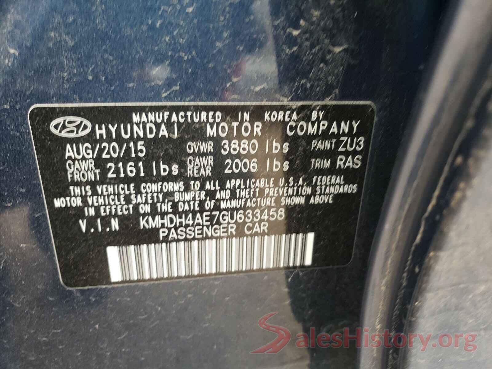 KMHDH4AE7GU633458 2016 HYUNDAI ELANTRA