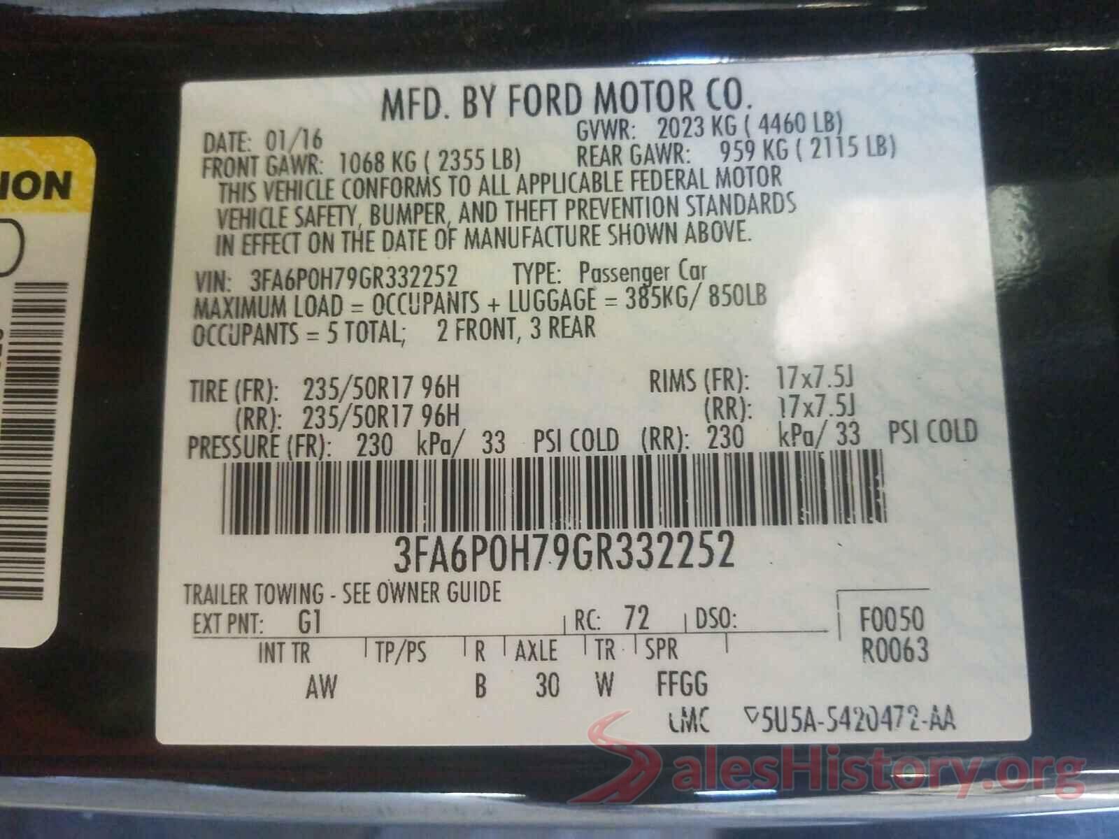 3FA6P0H79GR332252 2016 FORD FUSION