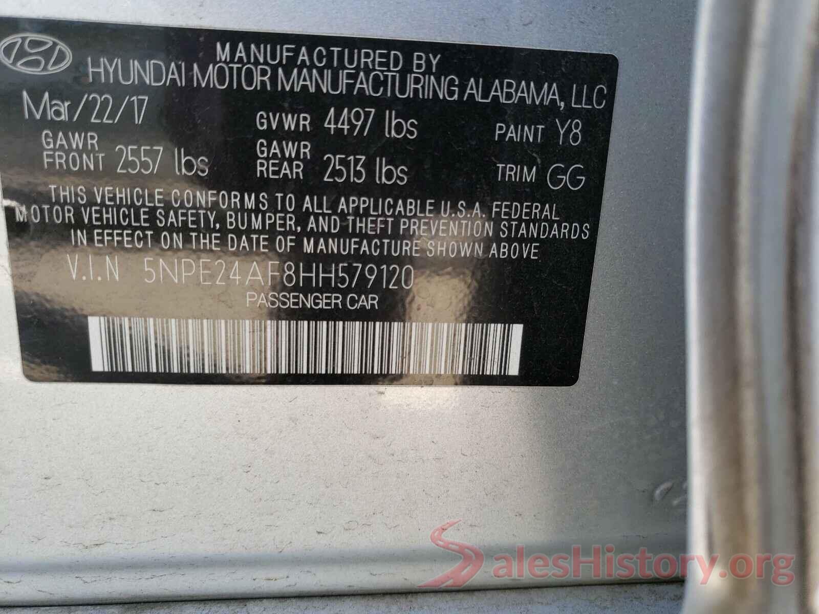 5NPE24AF8HH579120 2017 HYUNDAI SONATA