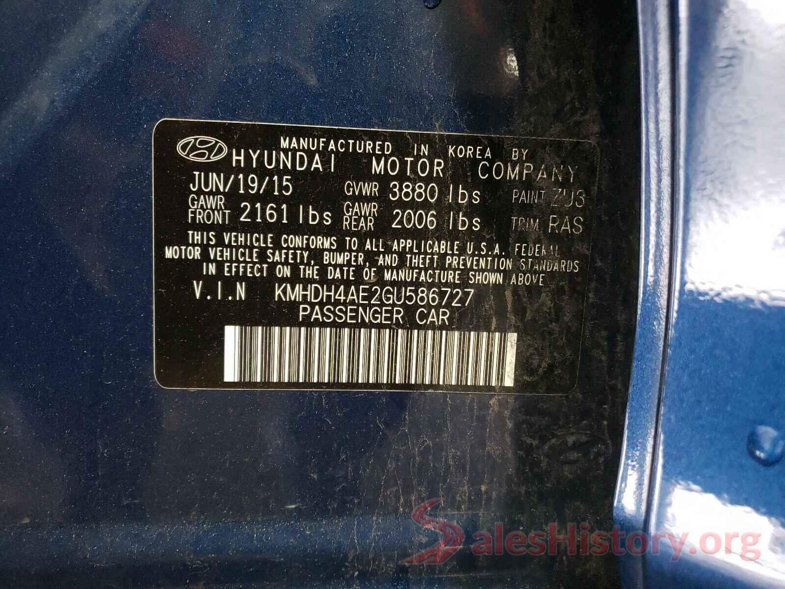 KMHDH4AE2GU586727 2016 HYUNDAI ELANTRA