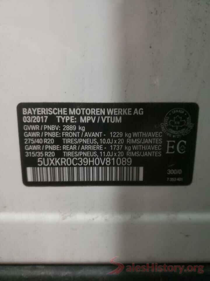 5UXKR0C39H0V81089 2017 BMW X5