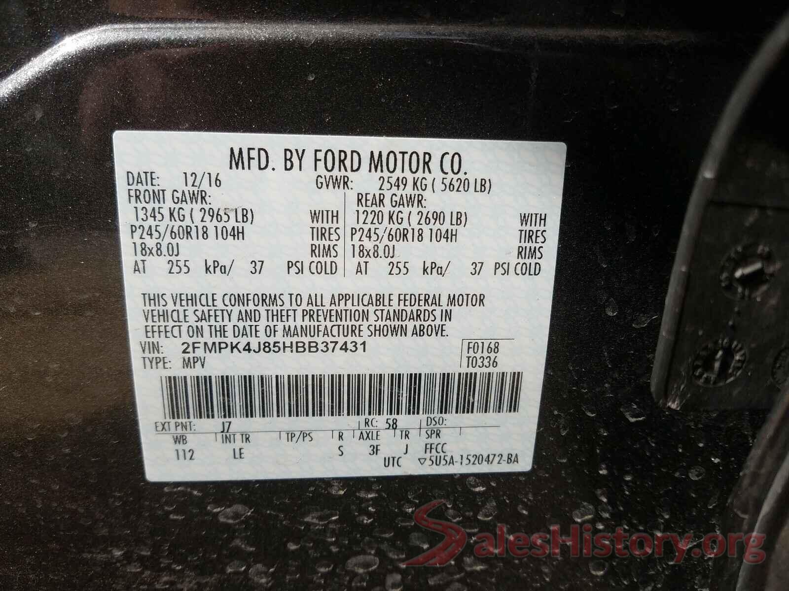 2FMPK4J85HBB37431 2017 FORD EDGE