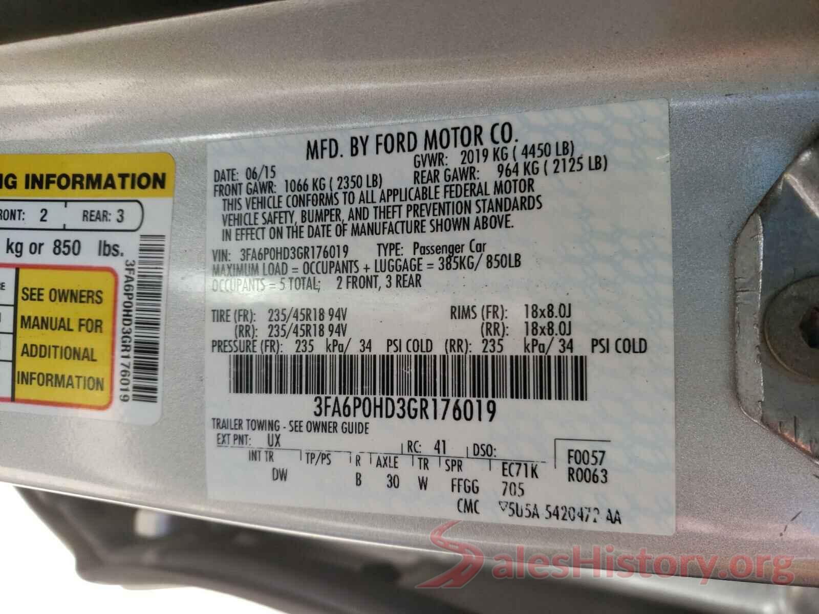 3FA6P0HD3GR176019 2016 FORD FUSION