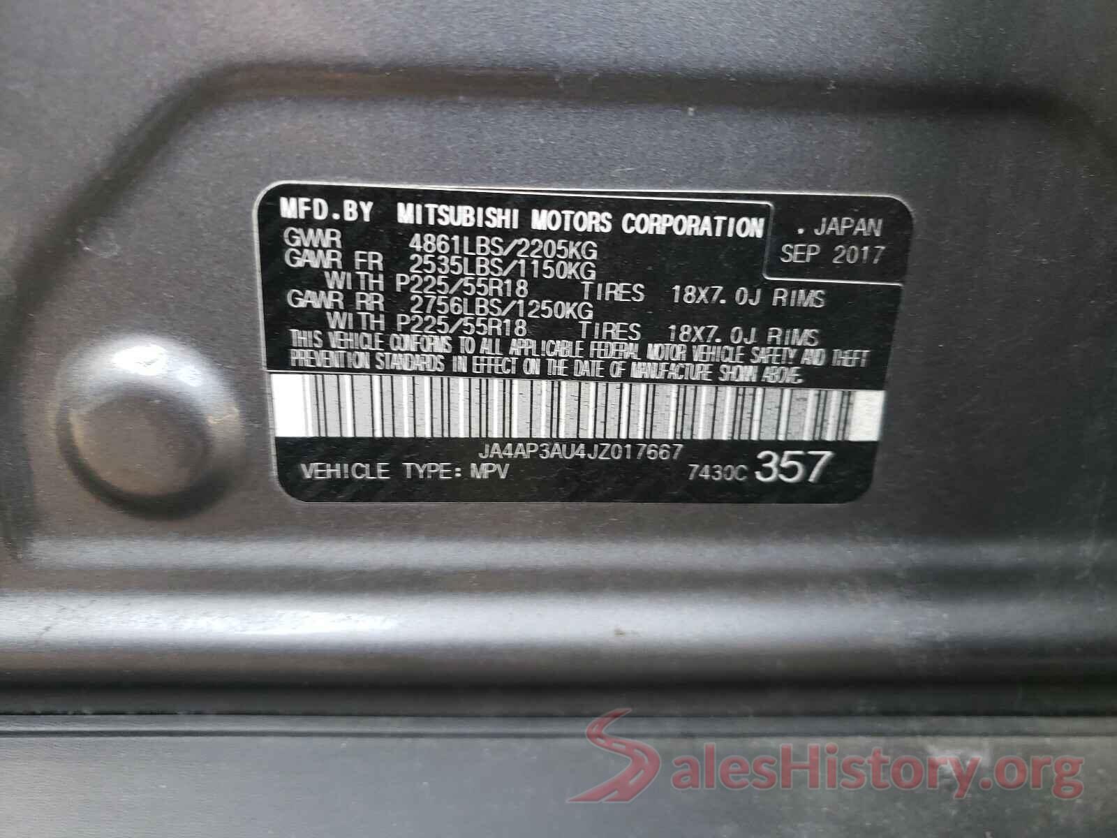 JA4AP3AU4JZ017667 2018 MITSUBISHI OUTLANDER