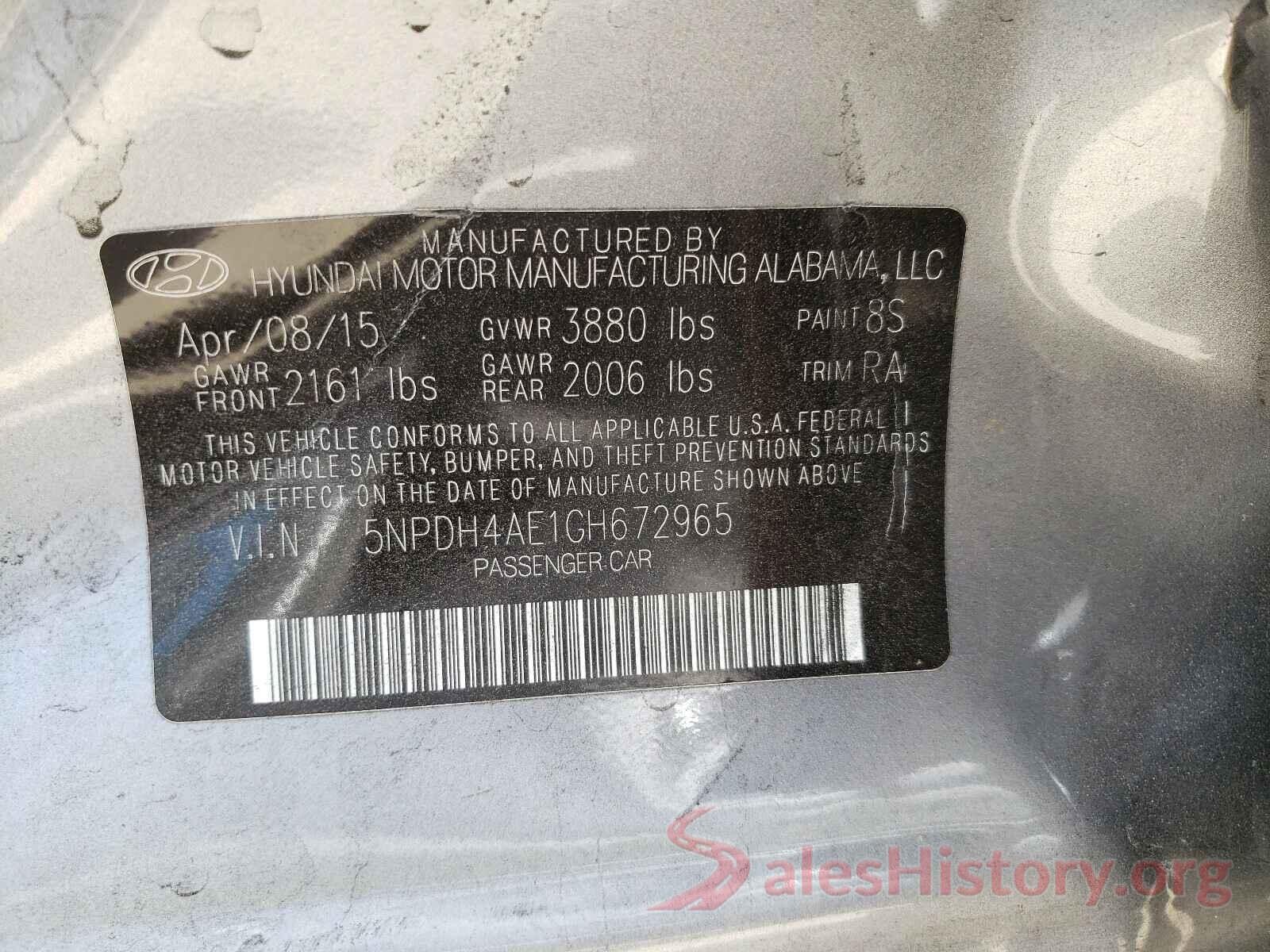 5NPDH4AE1GH672965 2016 HYUNDAI ELANTRA