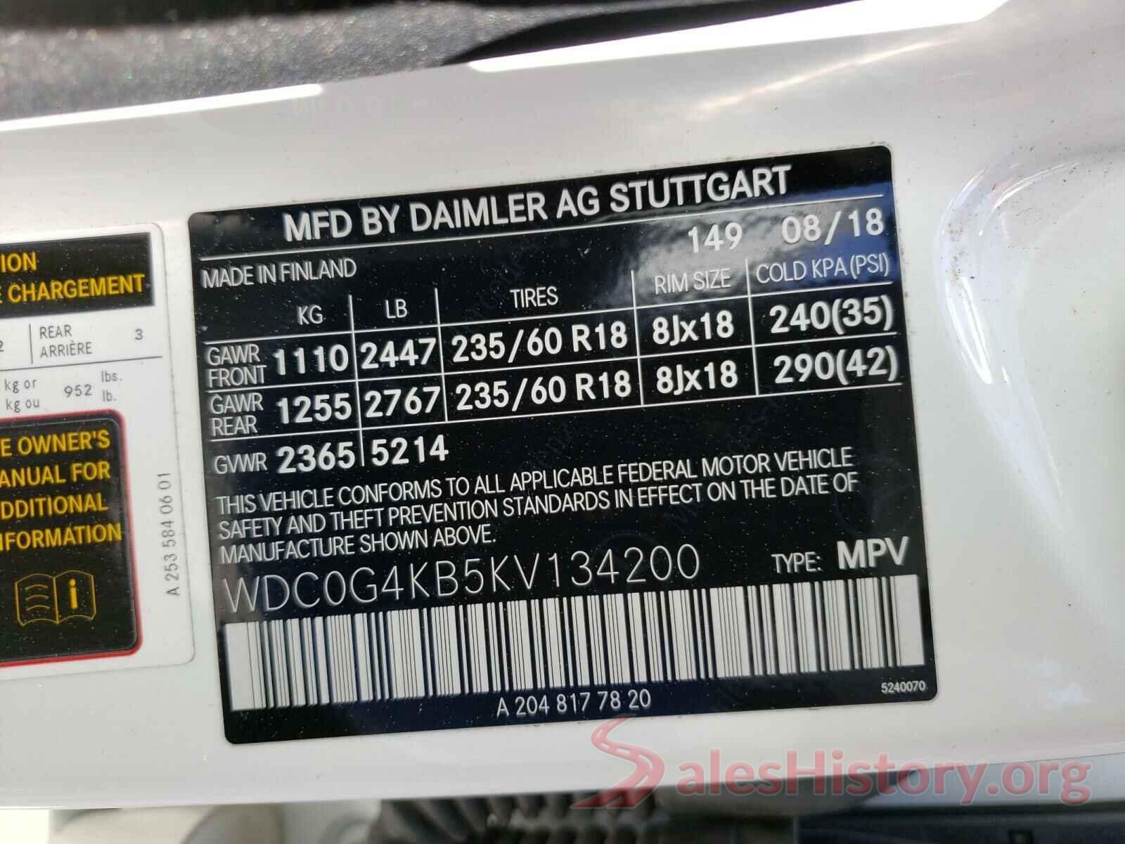 WDC0G4KB5KV134200 2019 MERCEDES-BENZ G CLASS