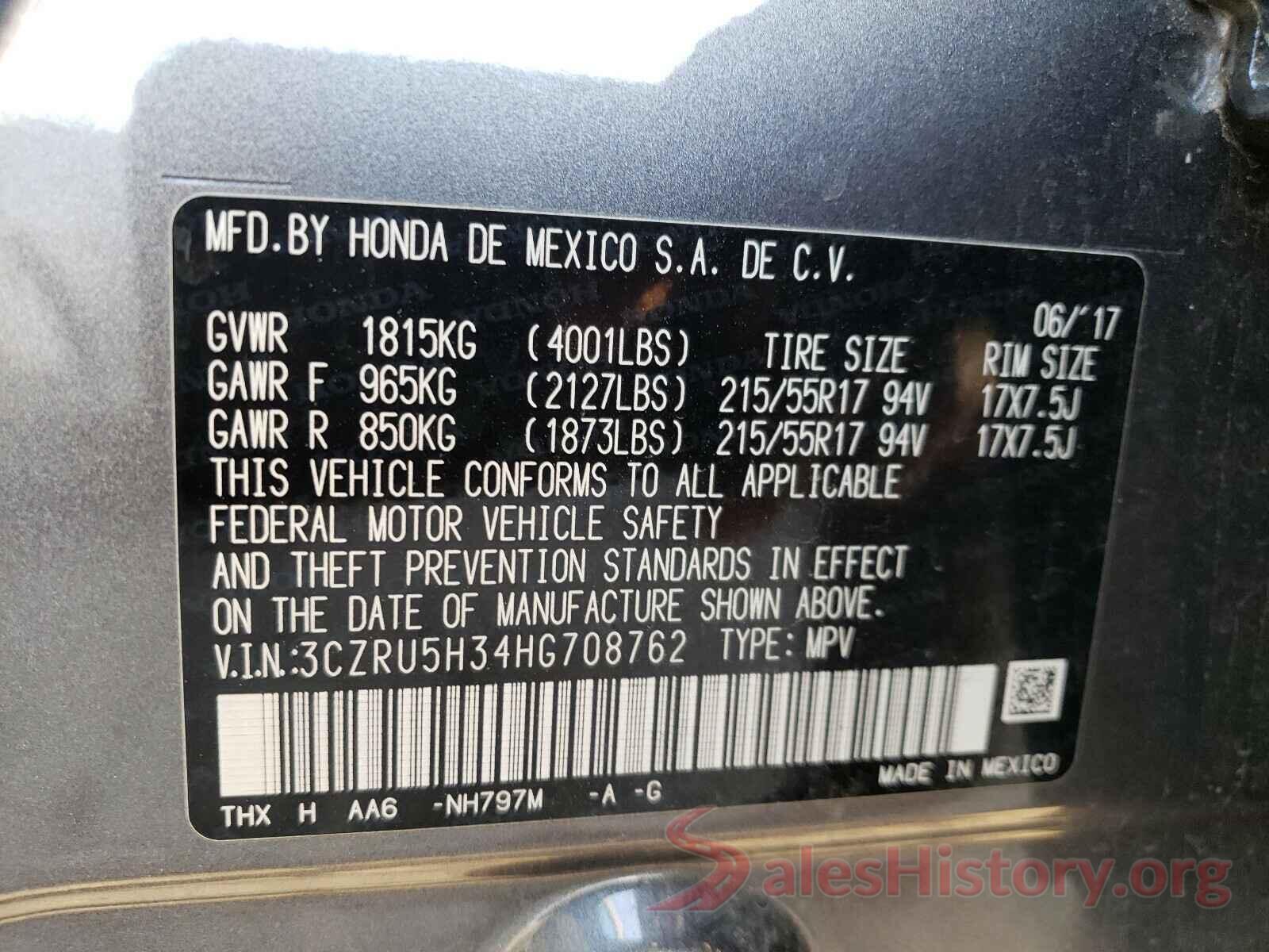 3CZRU5H34HG708762 2017 HONDA HR-V