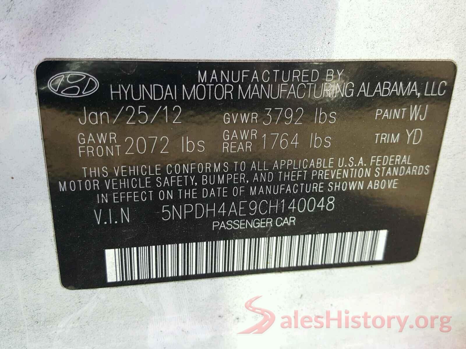 5NPDH4AE9CH140048 2012 HYUNDAI ELANTRA