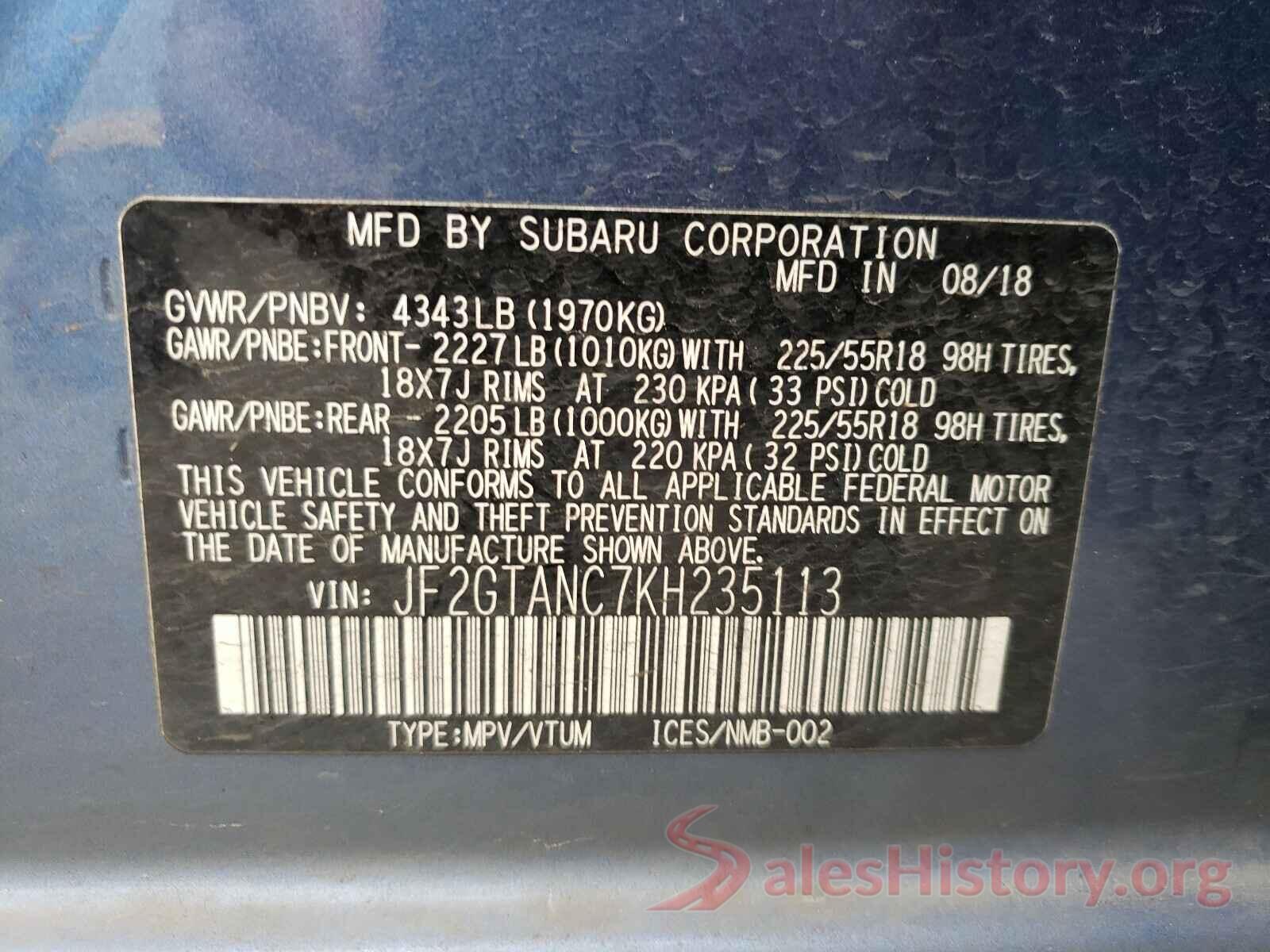 JF2GTANC7KH235113 2019 SUBARU CROSSTREK