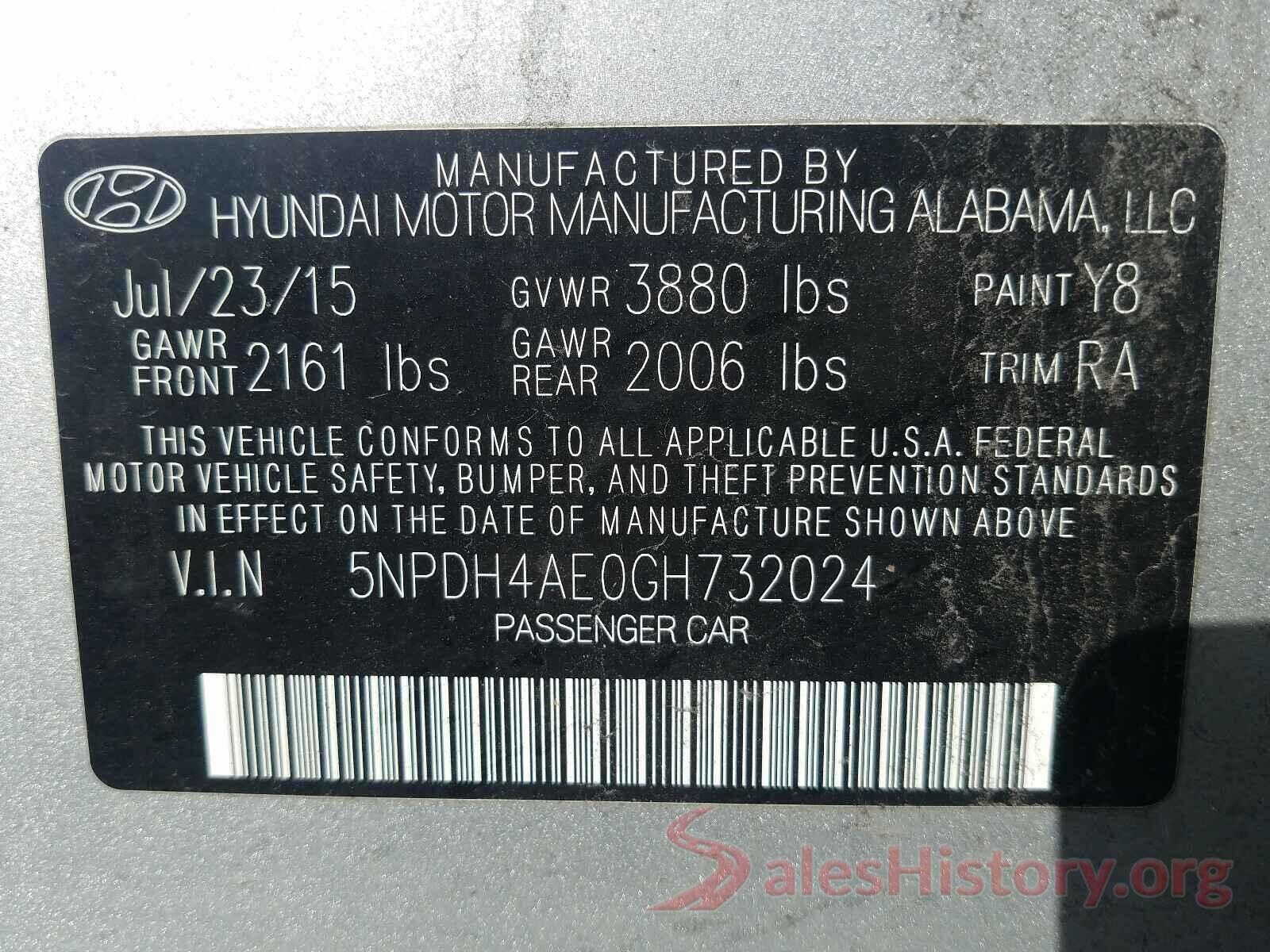 5NPDH4AE0GH732024 2016 HYUNDAI ELANTRA