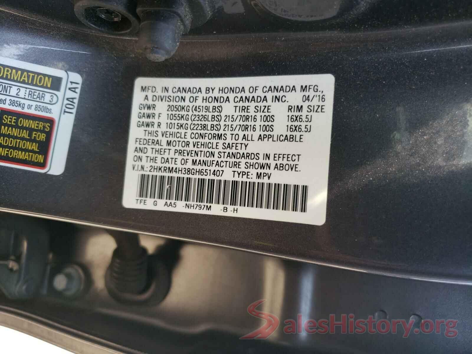 2HKRM4H38GH651407 2016 HONDA CRV