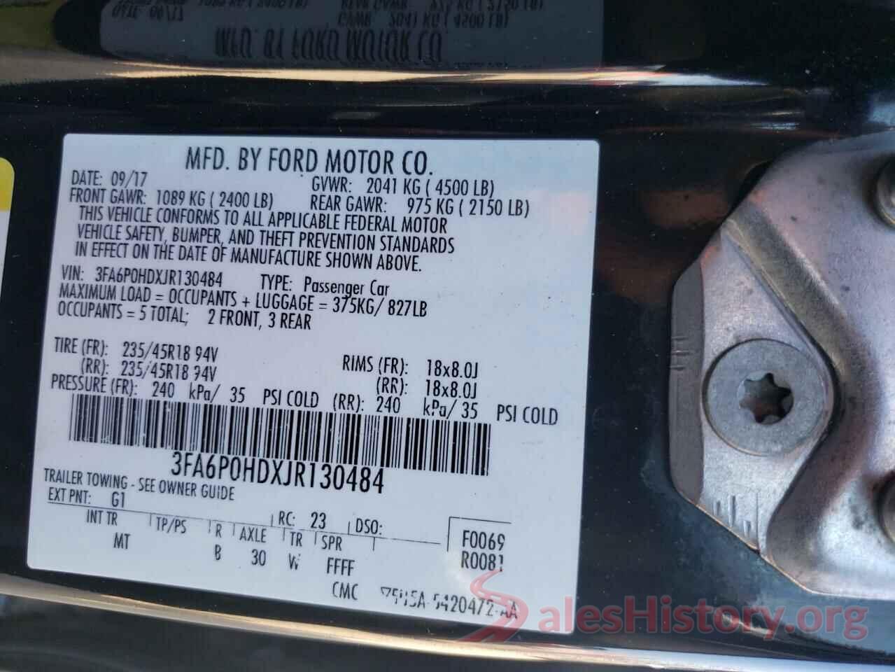 3FA6P0HDXJR130484 2018 FORD FUSION